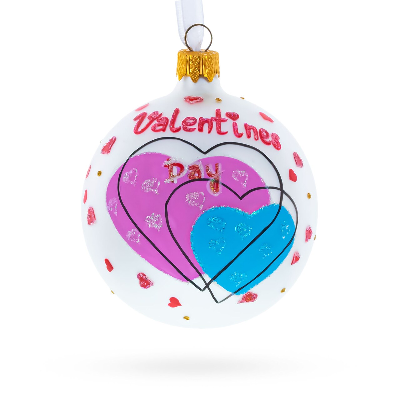 Valentine's Day Colorful Hearts Design Glass Ball Christmas Ornament 3.25 Inches